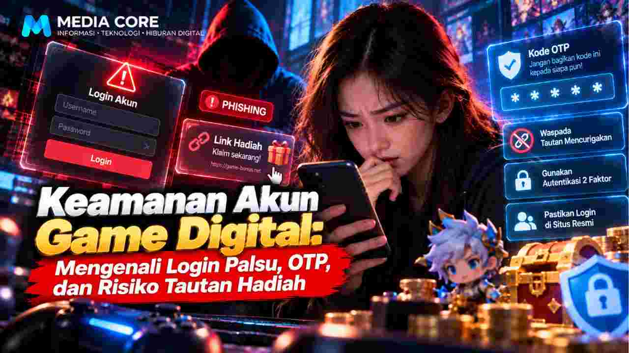 Ilustrasi artikel Keamanan Akun Game Digital: Mengenali Login Palsu, OTP, dan Risiko Tautan Hadiah